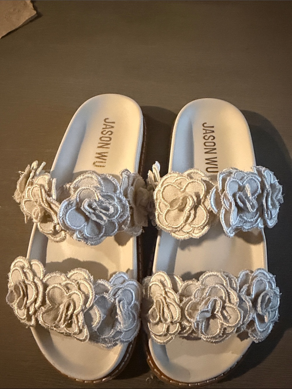 Jason Wu Cream Floral Double-Strap Slide Sandals